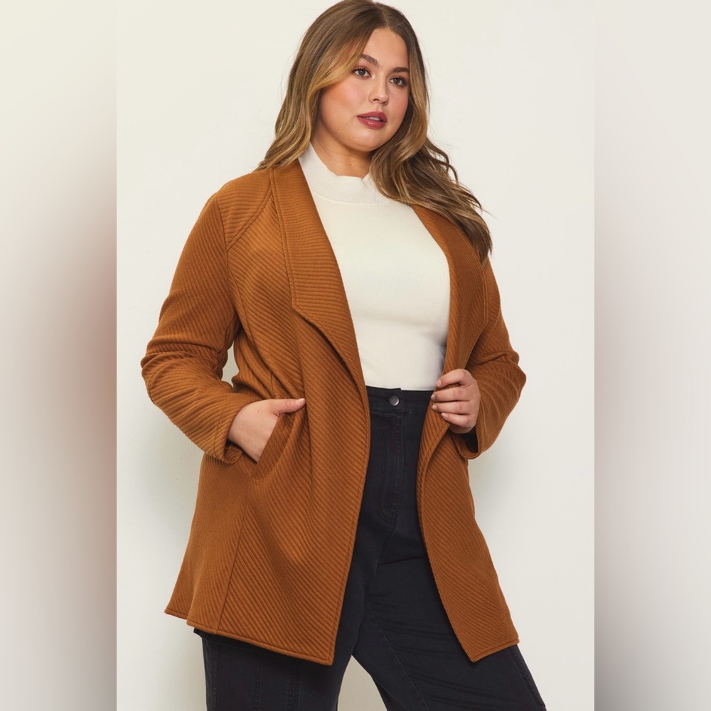 Plus Size Open Front Knit Cardigan